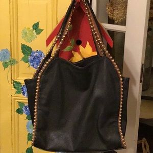 Big Buddha bag, black with gold ball trim